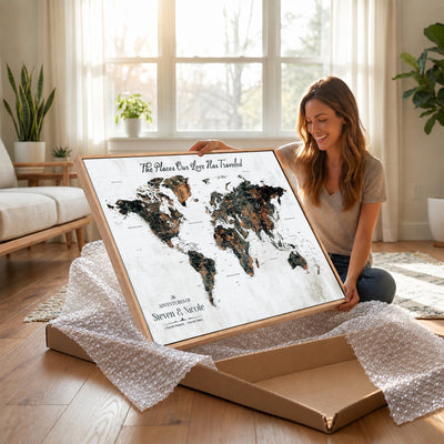 29090064-MGV-CV-36X24 - Custom Push Pin World Map Wall Art Canvas Print | Personalized Travel Tracker with Pins Framed Large for Home and Office Decor