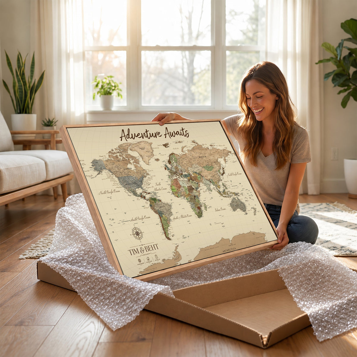 72027187-MGV-CV-36X24 - Custom Push Pin World Map Wall Art Canvas Print | Personalized Travel Tracker with Pins Map Print - NEWMAP-23