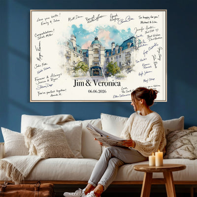 92760374-MGV-CV-36X24 - Wedding Guest Book Alternative Wall Art Canvas Print, Personalized Couple Photo Guestbook Wedding Signature Poster, Custom Couple Photo Guestbook Canvas