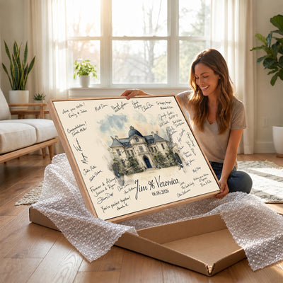 17002059-MGV-CV-36X24 - Wedding Guest Book Alternative Wall Art Canvas Print, Personalized Couple Photo Guestbook