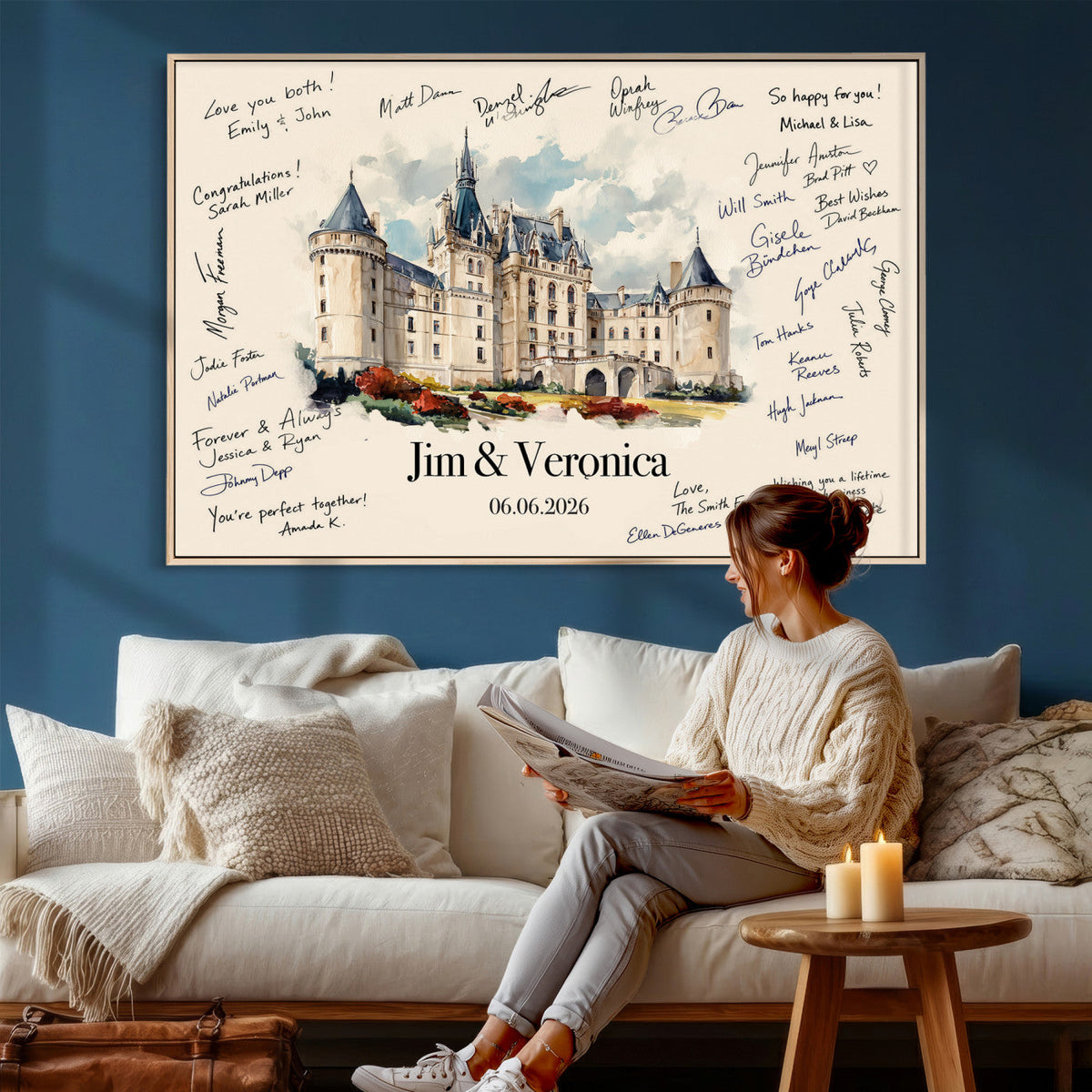 55883547-MGV-CV-36X24 - Wedding Guest Book Alternative Wall Art Canvas Print, Personalized Couple Photo Guestbook Wedding Signature Poster, Custom Couple Photo Guestbook Canvas