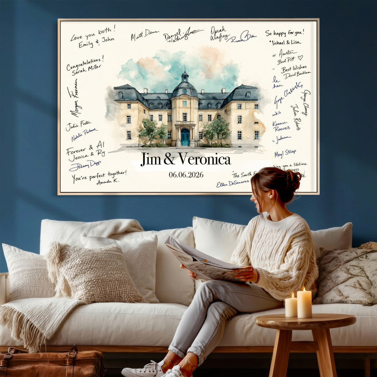 13409147-MGV-CV-36X24 - Wedding Guest Book Alternative Wall Art Canvas Print, Personalized Couple Photo Guestbook Wedding Signature Poster, Custom Couple Photo Guestbook Canvas