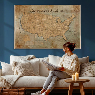 87620242-MGV-CV-36X24 - Personalized USA Push Pin Travel Map Wall Art Canvas Print | Custom United States Map | Push Pin Map - USA Bucket List Map