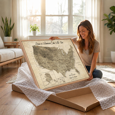 25440520-MGV-CV-36X24 - Detailed Personalized Push Pin United States Map Wall Art, States Visited Map, Office and Hallway Decor
