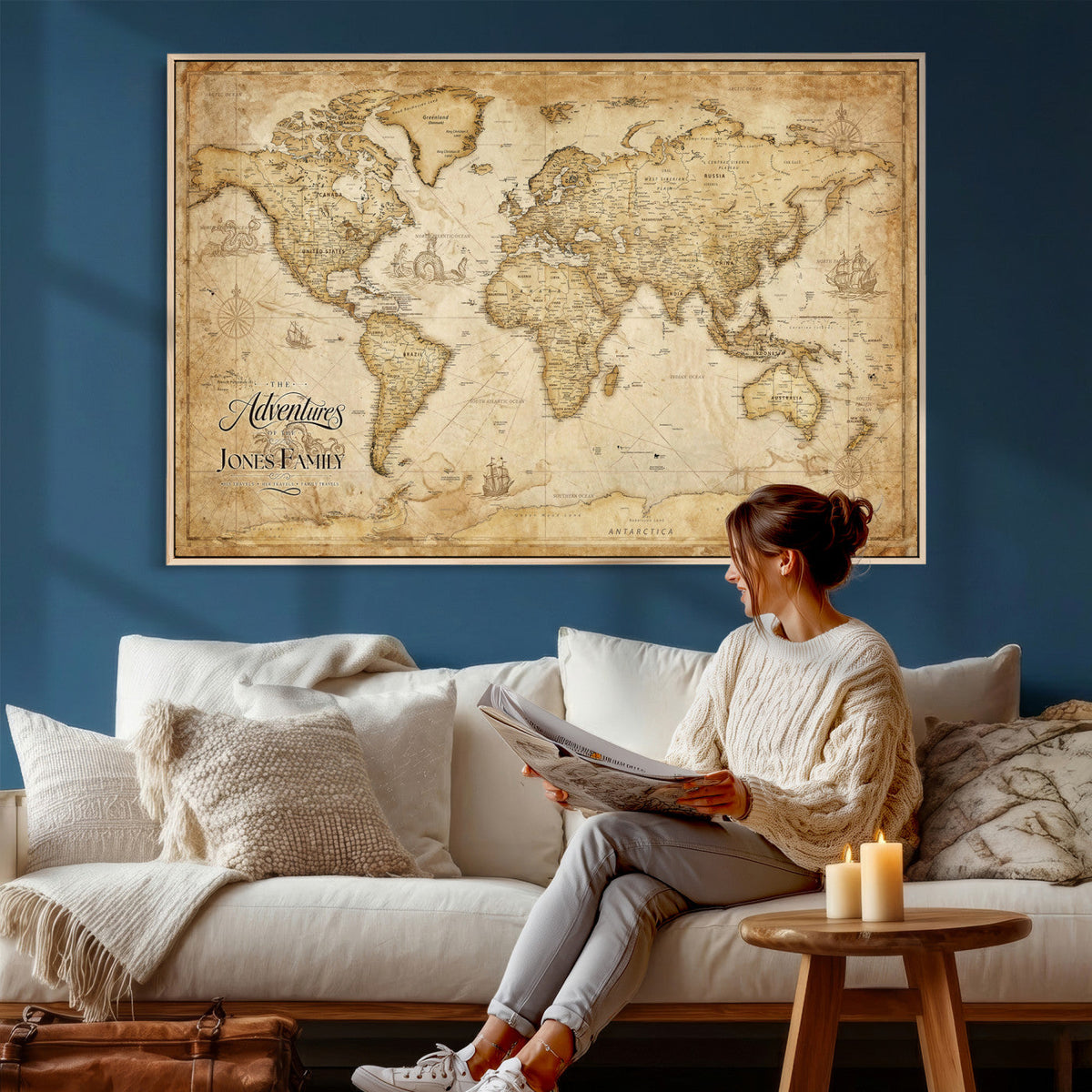 60956619-MGV-CV-36X24 - Custom Push Pin World Map Canvas Print | Personalized Travel Map Wall Art