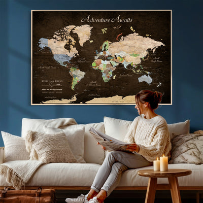 95753799-MGV-CV-36X24 - Custom Push Pin World Map Canvas Print | Personalized Travel Map Wall Art