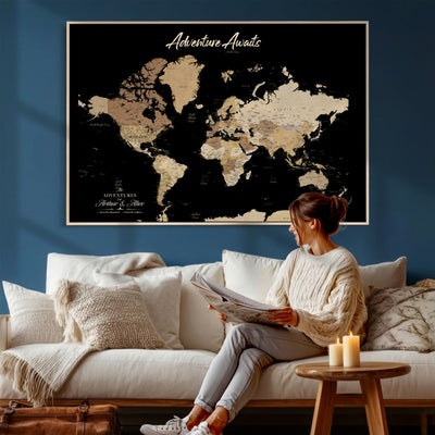 88415067-MGV-CV-36X24 - Custom Push Pin World Map Canvas Print | Personalized Travel Map Wall Art