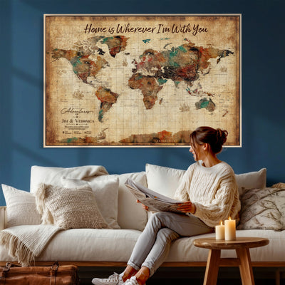 48389322-MGV-CV-36X24 - Custom Push Pin World Map Canvas Print | Personalized Travel Map Wall Art