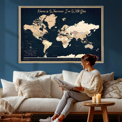 29990805-MGV-CV-36X24 - Custom Push Pin World Map Canvas Print | Personalized Travel Map Wall Art