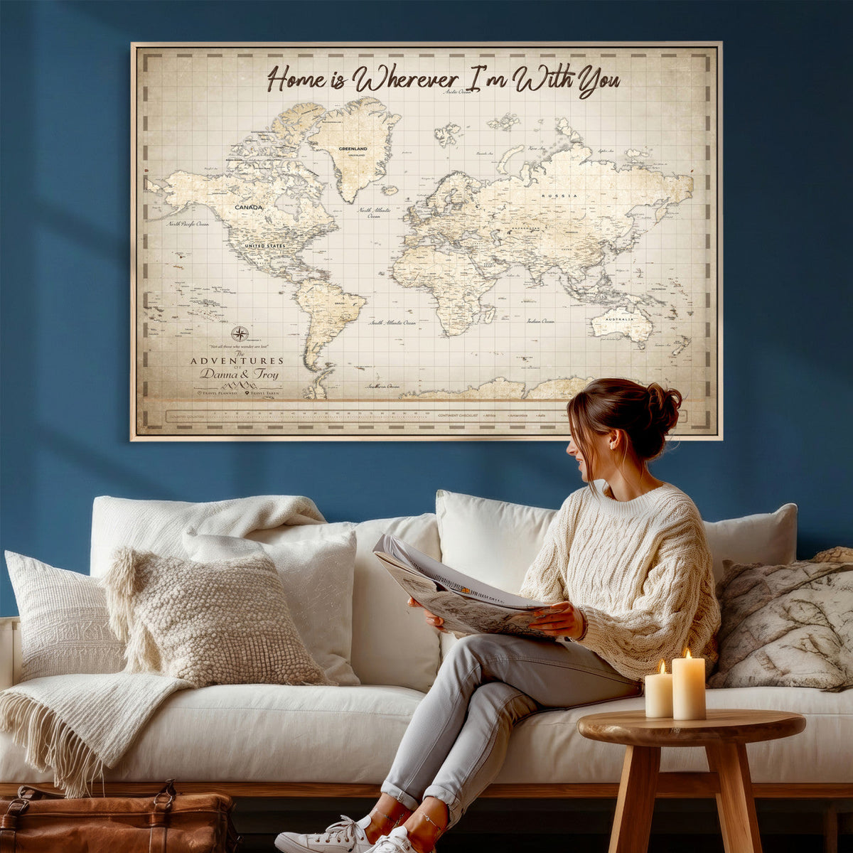 40086720-MGV-CV-36X24 - Custom Push Pin World Map Canvas Print | Personalized Travel Map Wall Art