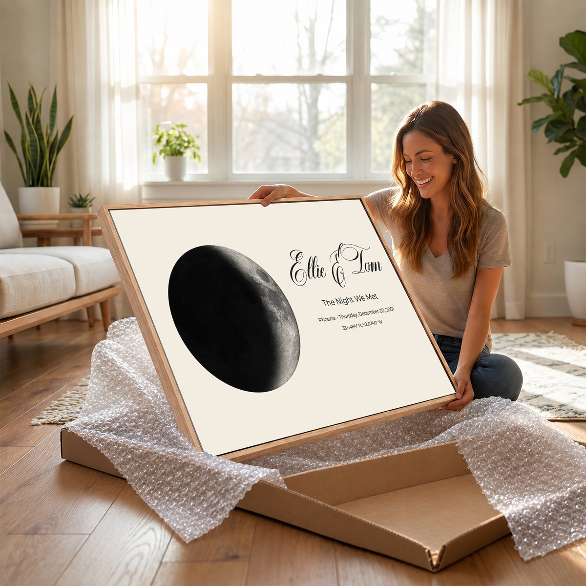CSTM914MOON-MGV-CV-36X24 - Moon Phase Canvas Print – Personalized Moon from the Night You Met Wall Art
