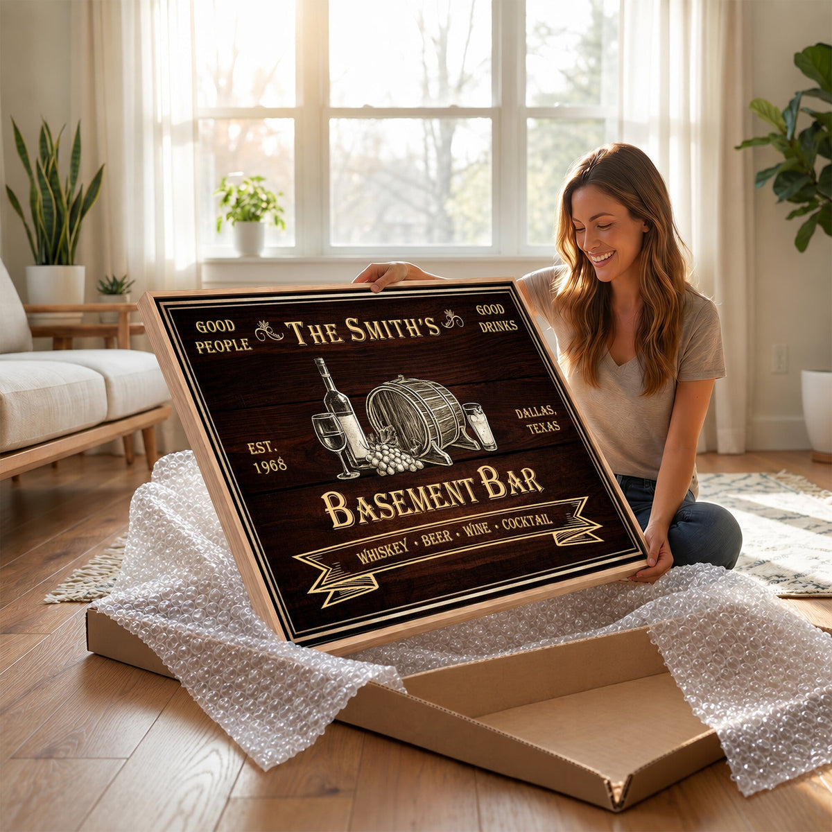 Custom Basement Bar Sign Canvas, Personalized Family Home Bar Wall Art