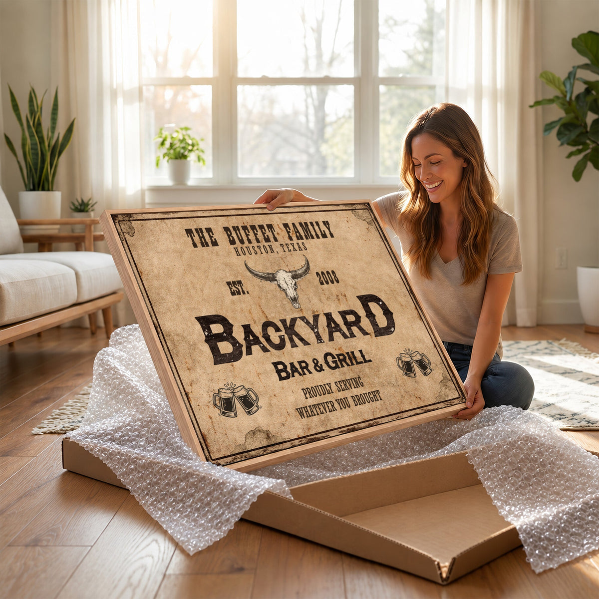Custom Backyard Bar & Grill Sign Canvas, Personalized Family Name Sign