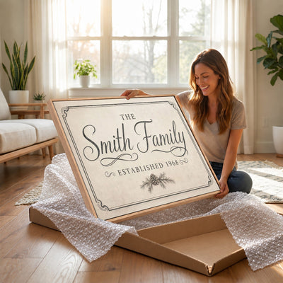 Custom family name sign as a housewarming gift idea