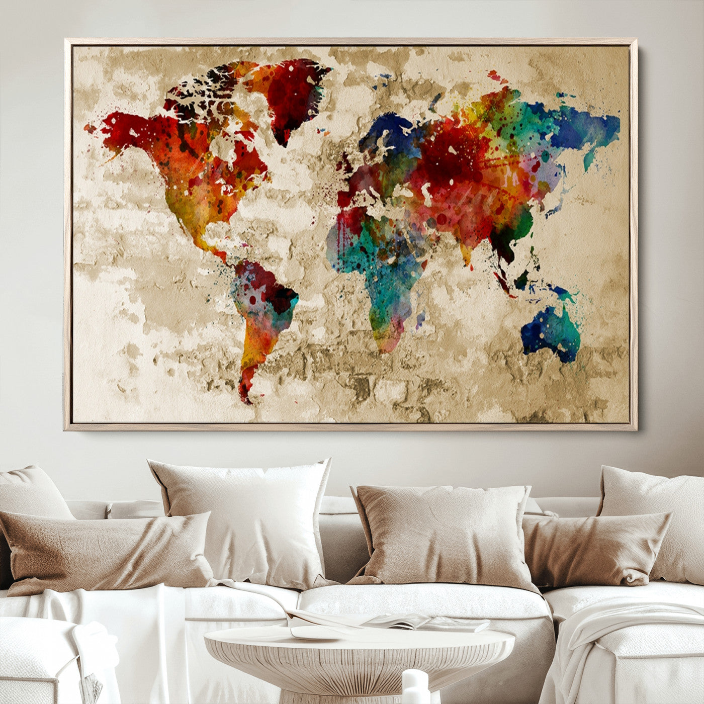 Push Pin World Map Canvas Print – Framed Wall Art for Couples to Track Their Travels – Anniversary Gift or Home Adventure Decor