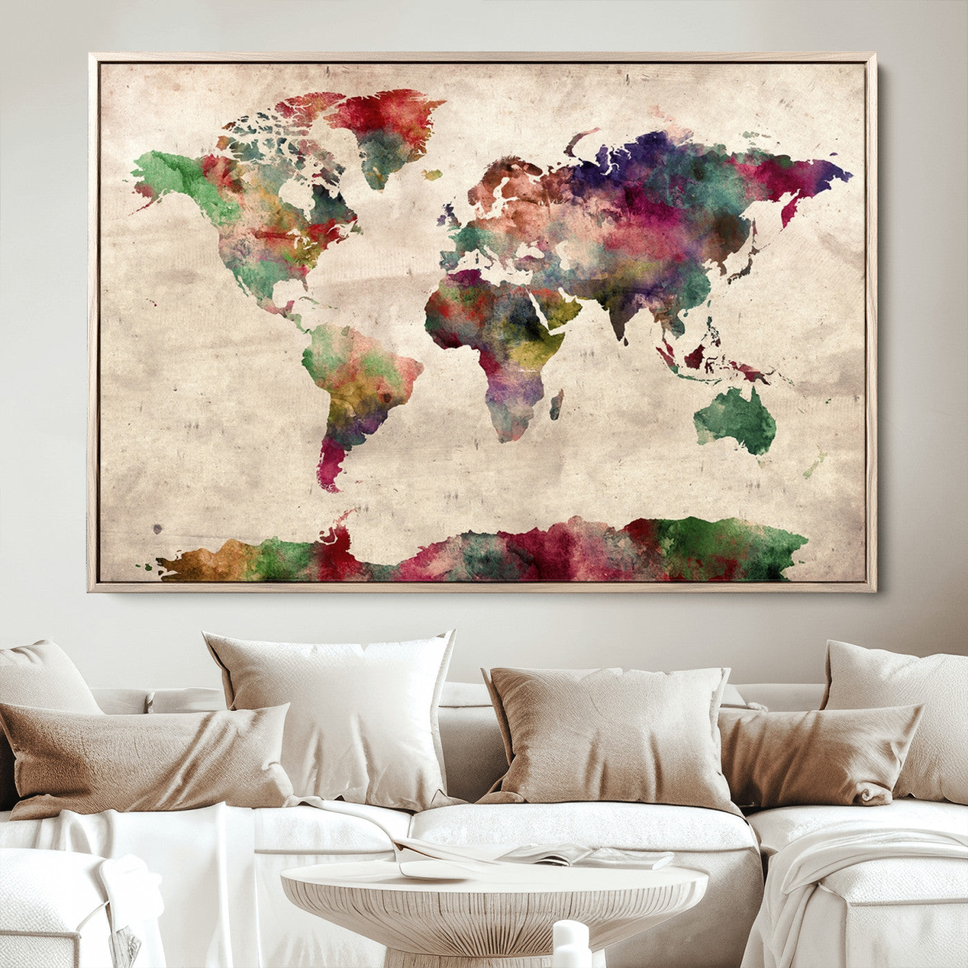 Push Pin World Map Canvas Print – Framed Wall Art for Couples to Track Their Travels – Anniversary Gift or Home Adventure Decor