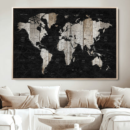 89998-MGV-CV-36X24-Push Pin World Map Canvas Print – Framed Wall Art for Couples to Track Their Travels – Anniversary Gift or Home Adventure Decor