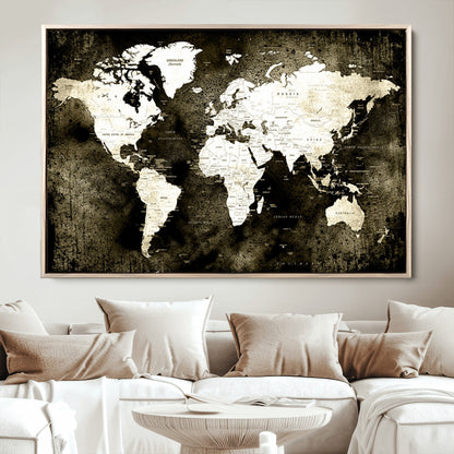 66737-MGV-CV-36X24-Push Pin World Map Canvas Print – Framed Wall Art for Couples to Track Their Travels – Anniversary Gift or Home Adventure Decor