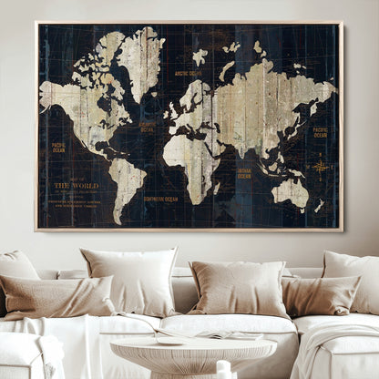 Push Pin World Map Canvas Print – Framed Wall Art for Couples to Track Their Travels – Anniversary Gift or Home Adventure Decor