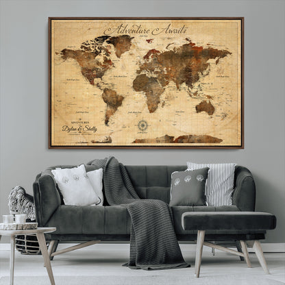57497711-MGV-CV-36X24-Personalized World Map Canvas Print - Customizable Push Pin Framed World Map Print on Canvas - Custom Quote on Map Print