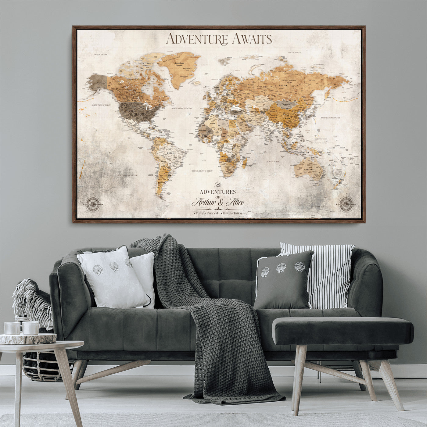 99422096-MGV-CV-30X20-Custom Push Pin World Map Wall Canvas Print – Personalized Travel Tracker with Pins – Framed Custom Quotie Canvas for Home Office Decor