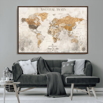 99422096-MGV-CV-30X20-Custom Push Pin World Map Wall Canvas Print – Personalized Travel Tracker with Pins – Framed Custom Quotie Canvas for Home Office Decor