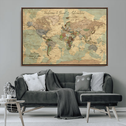 17693651-MGV-CV-36X24-Custom Push Pin World Map Wall Canvas Print – Personalized Travel Tracker with Pins – Framed Custom Quotie Canvas for Home Office Decor Art Print
