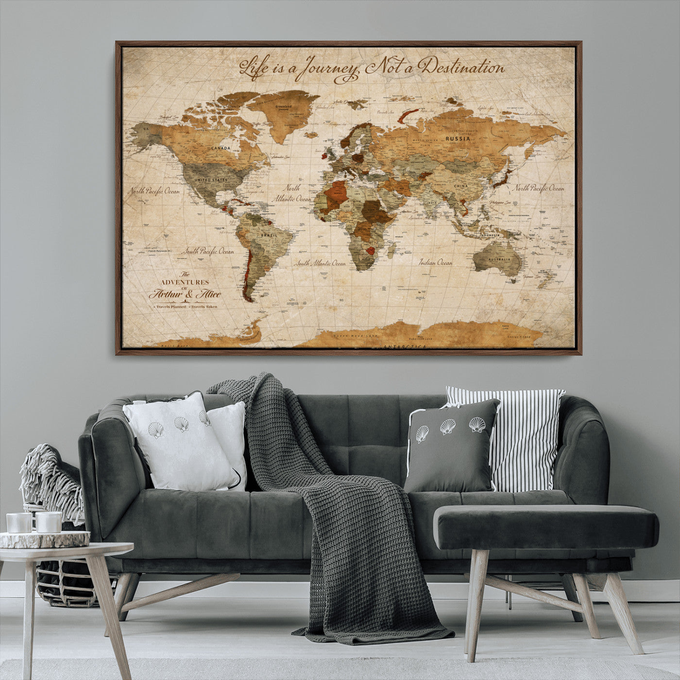 79036691-MGV-CV-30X20-Custom Push Pin World Map Wall Canvas Print – Personalized Travel Tracker with Pins – Framed Custom Quotie Canvas for Home Office Decor