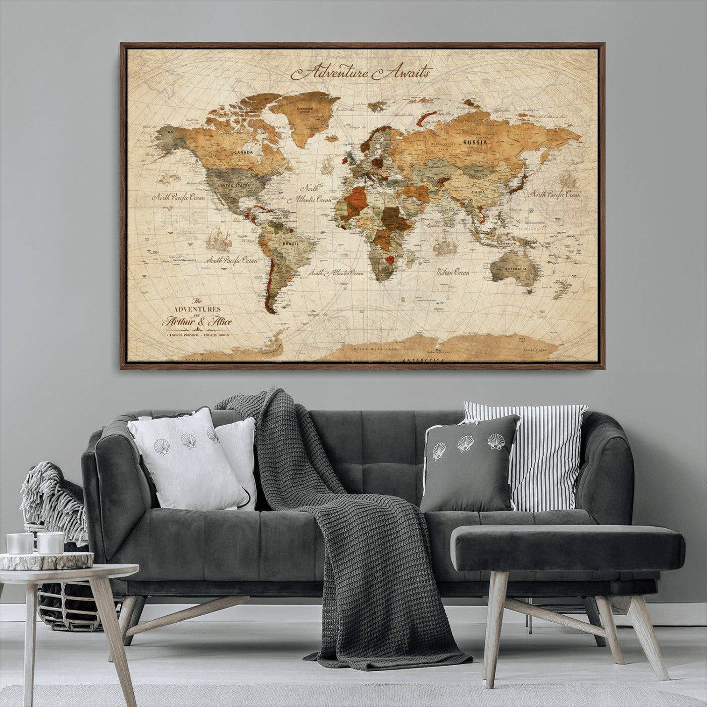 64295326-MGV-CV-30X20-Custom Push Pin World Map Wall Canvas Print – Personalized Travel Tracker with Pins – Framed Custom Quotie Canvas for Home Office Decor