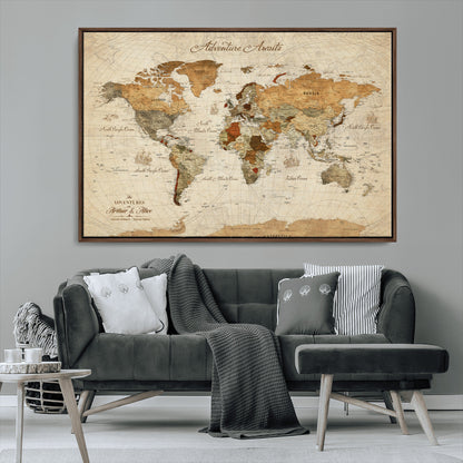 64295326-MGV-CV-30X20-Custom Push Pin World Map Wall Canvas Print – Personalized Travel Tracker with Pins – Framed Custom Quotie Canvas for Home Office Decor