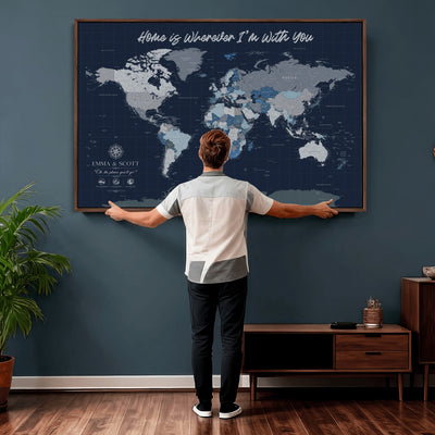 NEWMAP-18-MGV-CV-36X24 - Custom Push Pin World Map Wall Art Canvas Print | Personalized Travel Tracker with Pins Framed Large Print - NEWMAP-18