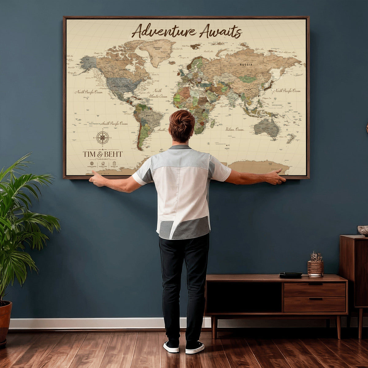 72027187-MGV-CV-36X24 - Custom Push Pin World Map Wall Art Canvas Print | Personalized Travel Tracker with Pins Map Print - NEWMAP-23