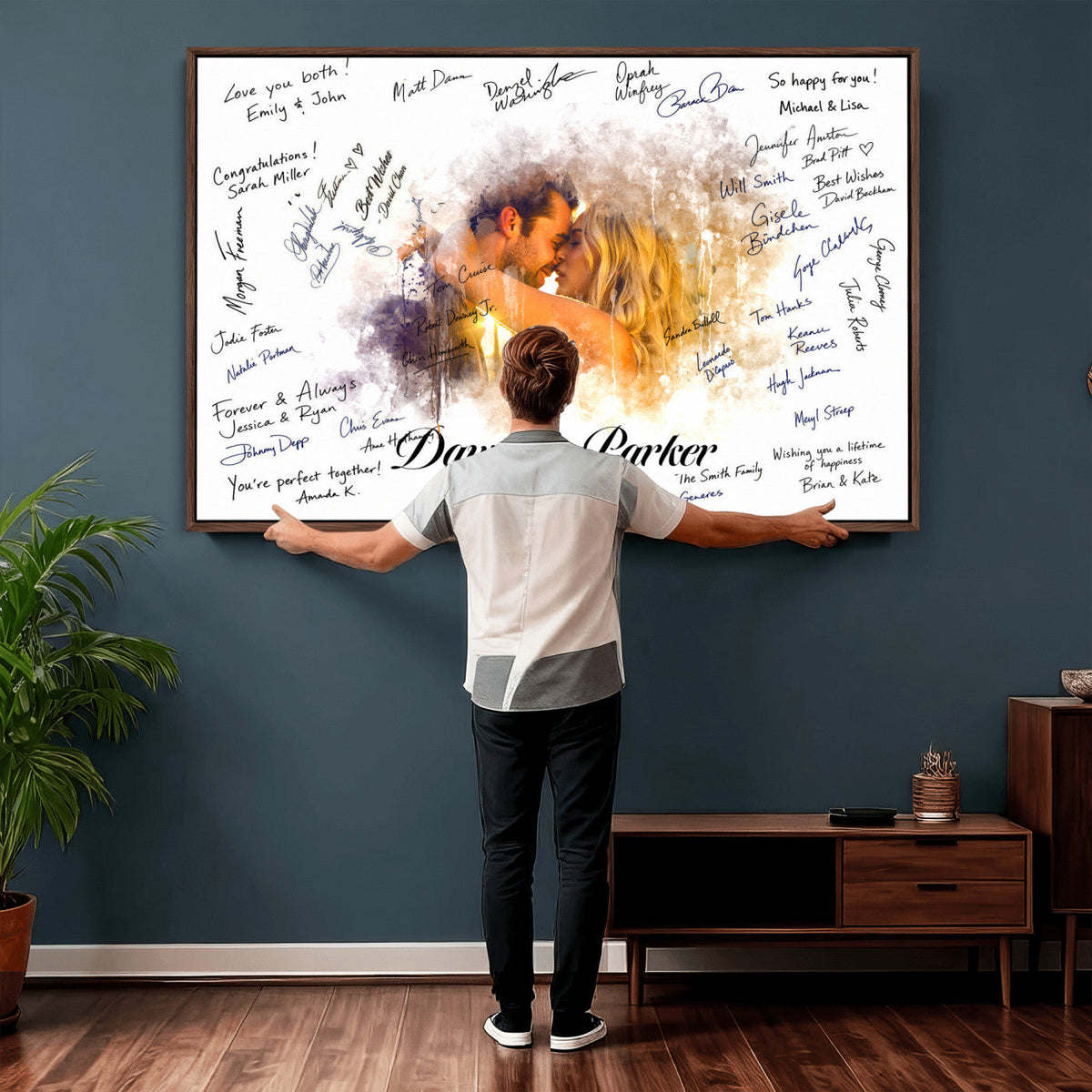 74713307-MGV-CV-36X24 - Wedding Guest Book Alternative Wall Art Canvas Print, Personalized Couple Photo Guestbook Wedding Signature Poster, Custom Couple Photo Guestbook Canvas, Bridal Shower Reception Decor