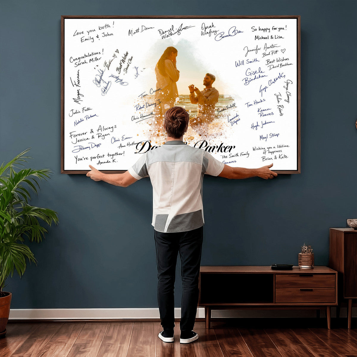 75692697-MGV-CV-36X24 - Wedding Guest Book Alternative Wall Art Canvas Print, Personalized Couple Photo Guestbook Wedding Signature Poster, Custom Couple Photo Guestbook Canvas, Bridal Shower Reception Decor