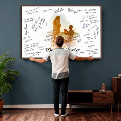 75692697-MGV-CV-36X24 - Wedding Guest Book Alternative Wall Art Canvas Print, Personalized Couple Photo Guestbook Wedding Signature Poster, Custom Couple Photo Guestbook Canvas, Bridal Shower Reception Decor