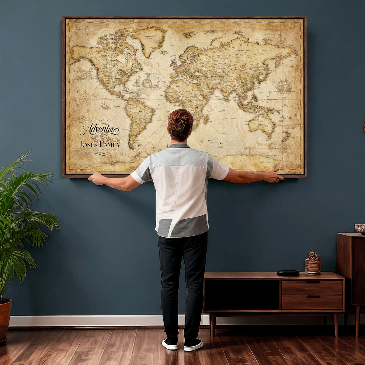 60956619-MGV-CV-36X24 - Custom Push Pin World Map Canvas Print | Personalized Travel Map Wall Art