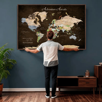 95753799-MGV-CV-36X24 - Custom Push Pin World Map Canvas Print | Personalized Travel Map Wall Art