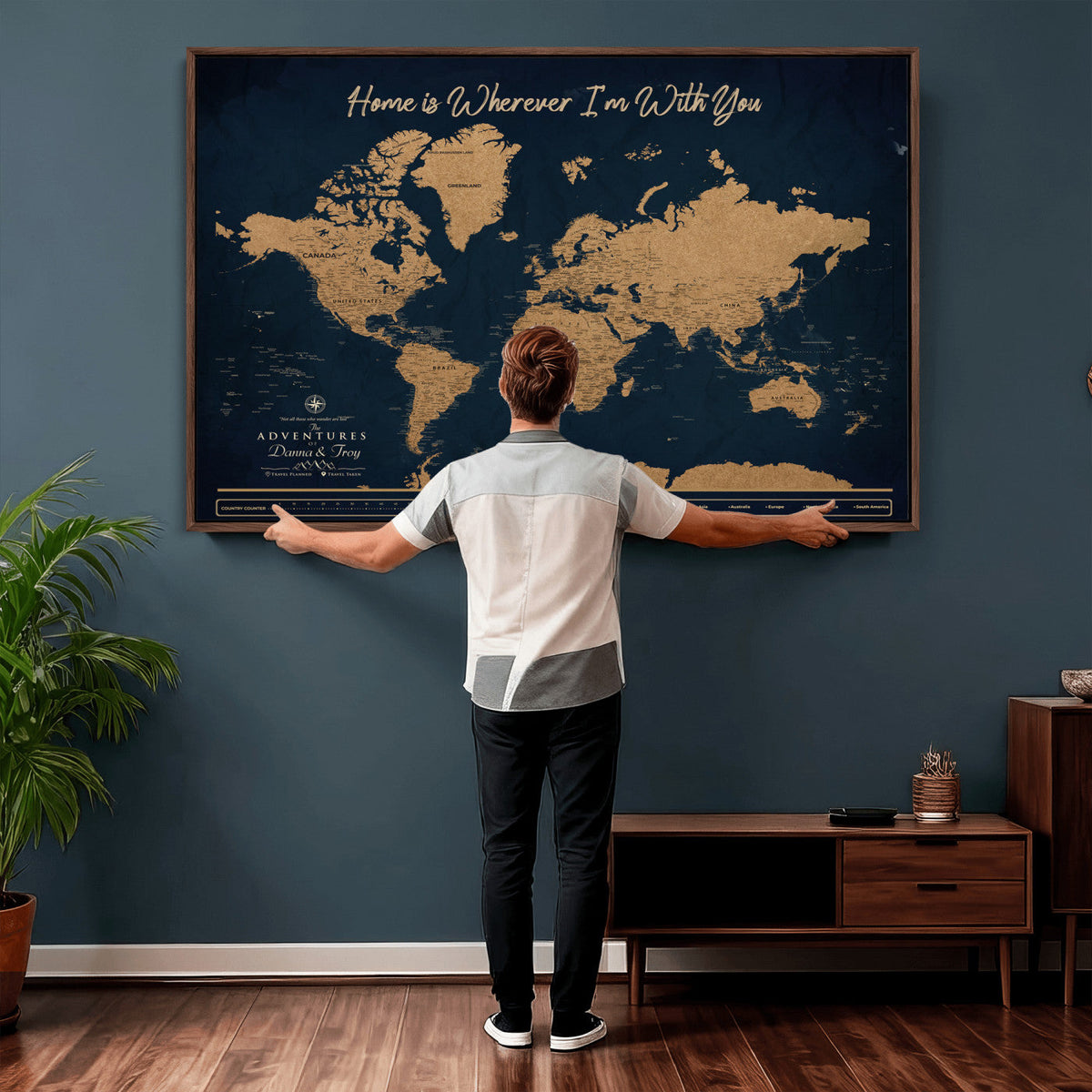 45598170-MGV-CV-36X24 - Custom Push Pin World Map Canvas Print | Personalized Travel Map Wall Art
