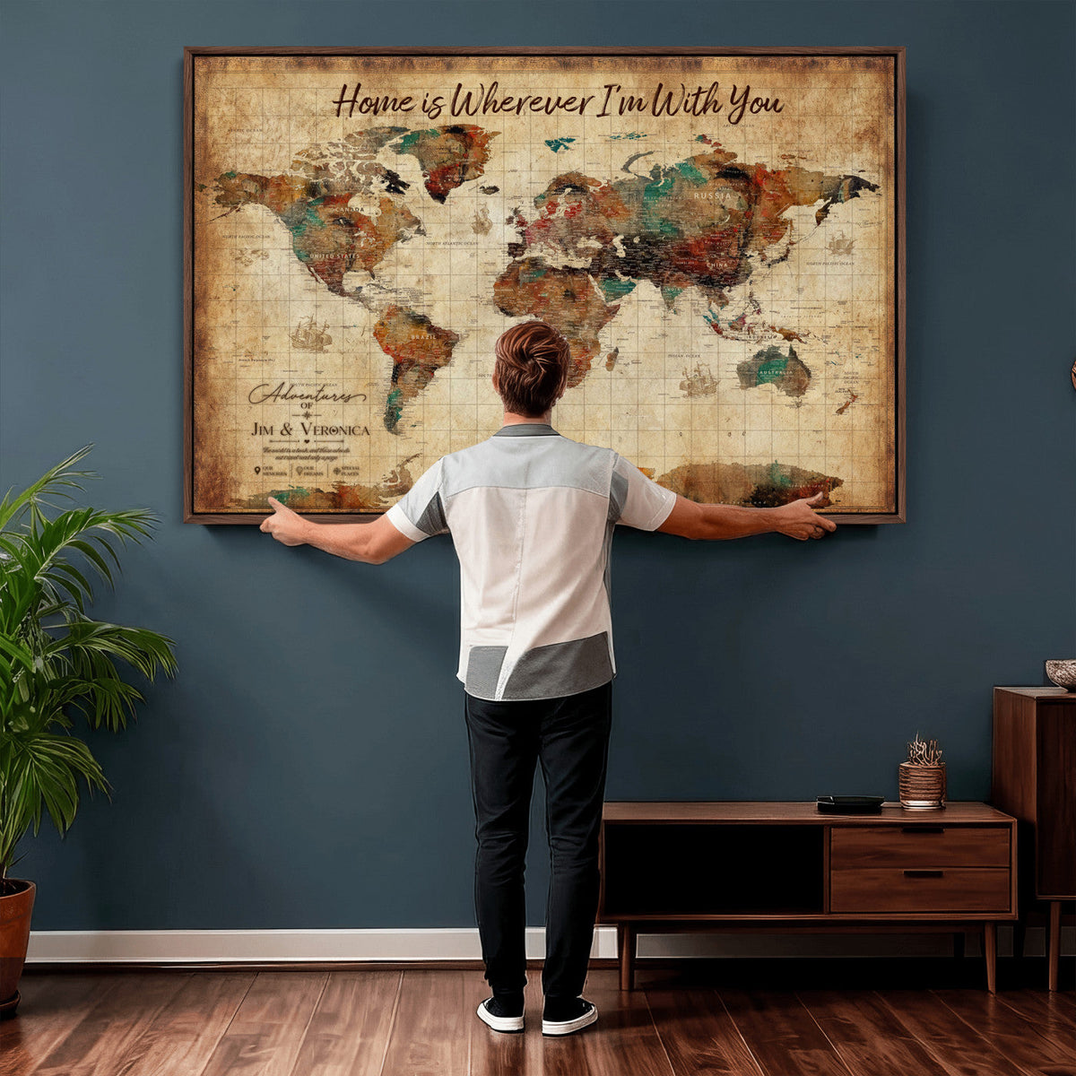 48389322-MGV-CV-36X24 - Custom Push Pin World Map Canvas Print | Personalized Travel Map Wall Art