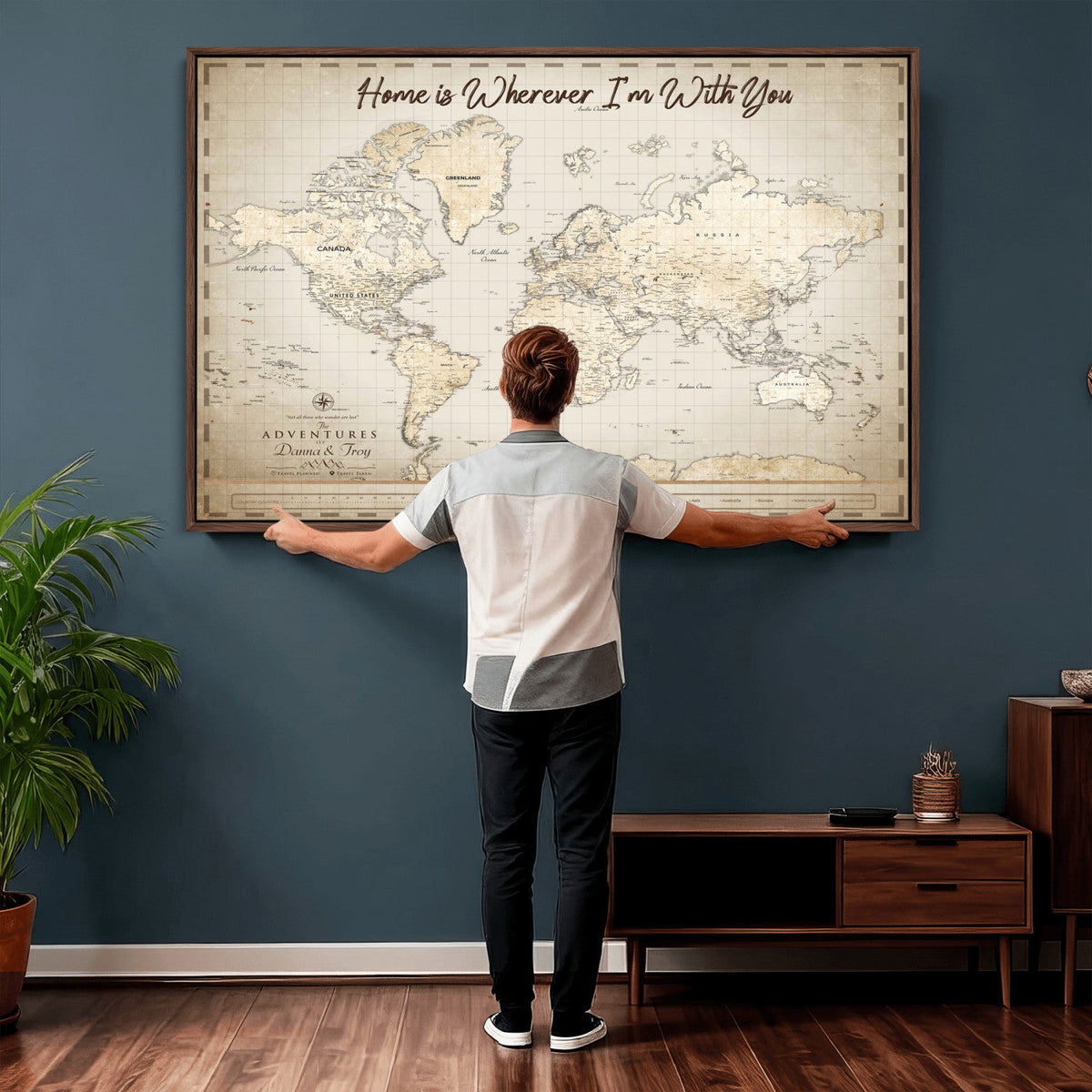 40086720-MGV-CV-36X24 - Custom Push Pin World Map Canvas Print | Personalized Travel Map Wall Art