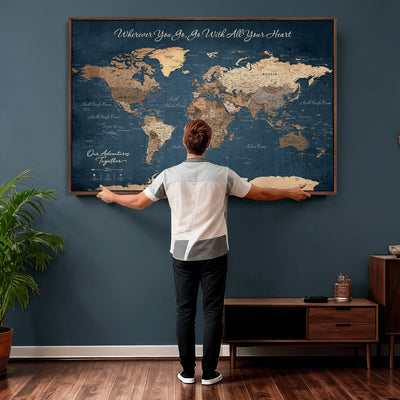 86810631-MGV-CV-36X24 - Our Family Adventures Push Pin World Map Wall Art Canvas Print - Family Travel Tracker Map with Pins