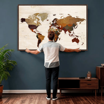 35728547D-MGV-CV-36X24 - Custom Push Pin World Map Wall Art Canvas Print – Personalized Travel Tracker with Pins Framed Large for Home and Office Decor