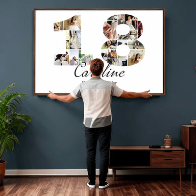 CSTM914DD-MGV-CV-36X24 - Number Photo Mosaic Canvas Print – Personalized Birthday Number Made of Your Photos