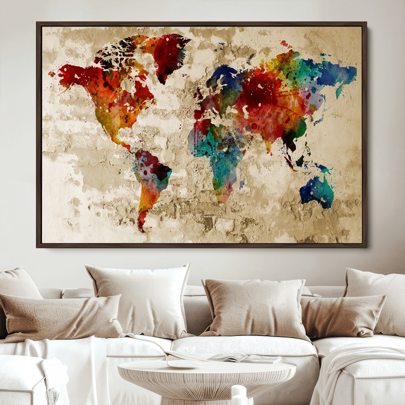 Push Pin World Map Canvas Print – Framed Wall Art for Couples to Track Their Travels – Anniversary Gift or Home Adventure Decor