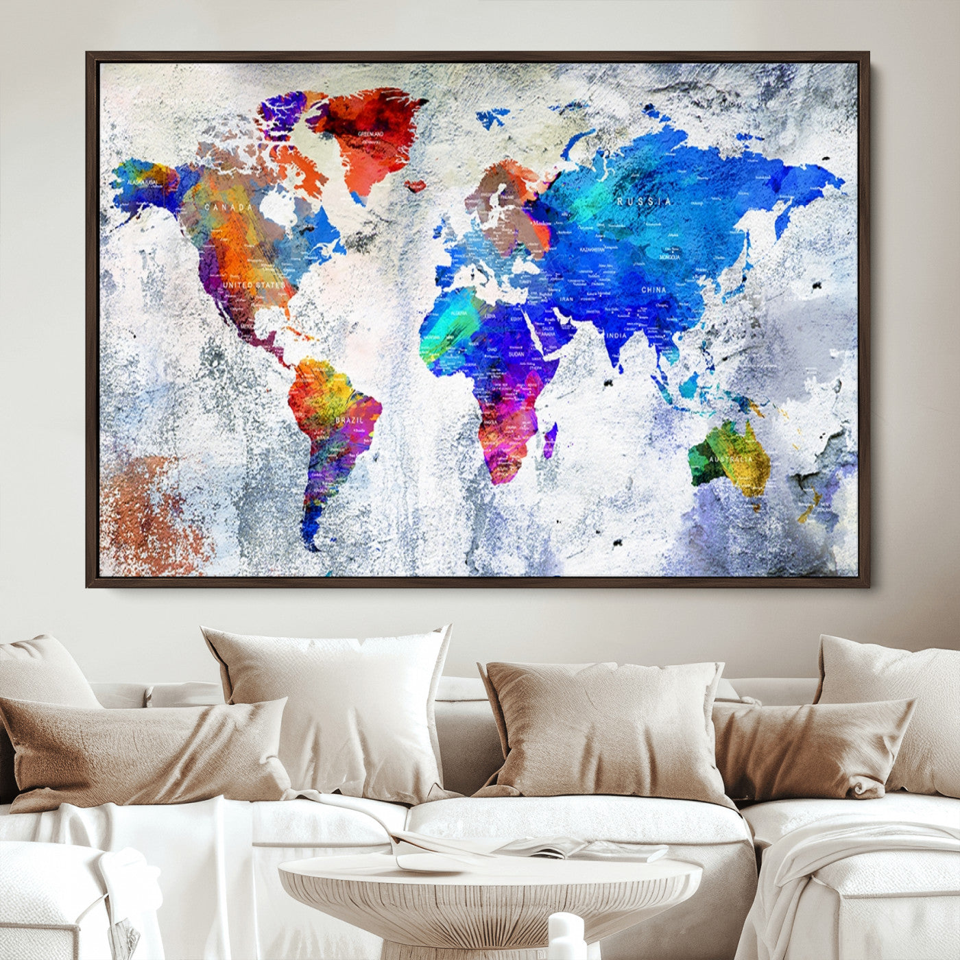 Push Pin World Map Canvas Print – Framed Wall Art for Couples to Track Their Travels – Anniversary Gift or Home Adventure Decor