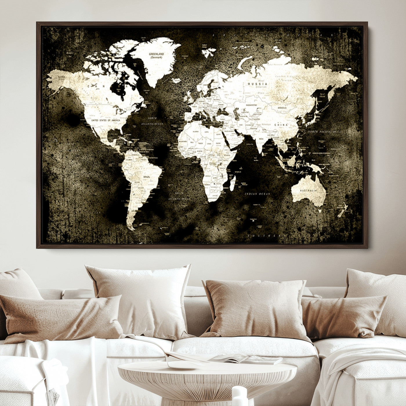 66737-MGV-CV-36X24-Push Pin World Map Canvas Print – Framed Wall Art for Couples to Track Their Travels – Anniversary Gift or Home Adventure Decor