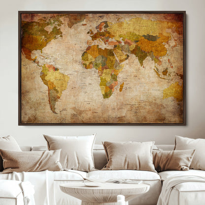 Push Pin World Map Canvas Print – Framed Wall Art for Couples to Track Their Travels – Anniversary Gift or Home Adventure Decor