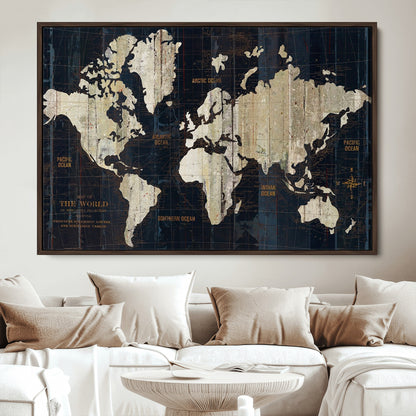 Push Pin World Map Canvas Print – Framed Wall Art for Couples to Track Their Travels – Anniversary Gift or Home Adventure Decor