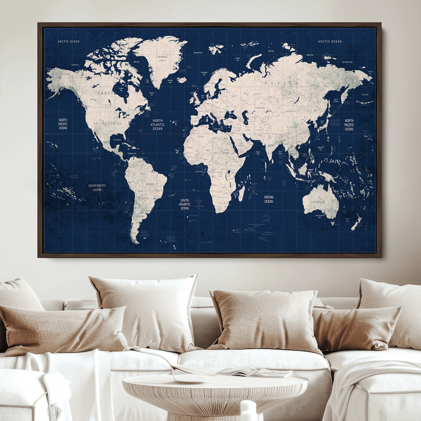 Push Pin World Map Canvas Print – Framed Wall Art for Couples to Track Their Travels – Anniversary Gift or Home Adventure Decor