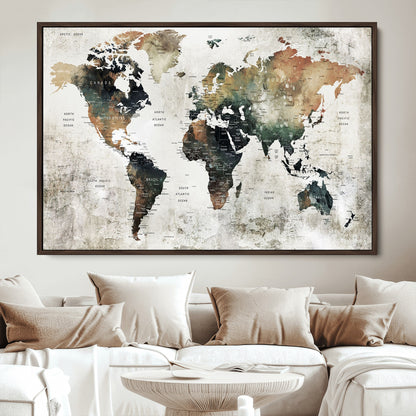 Push Pin World Map Canvas Print – Framed Wall Art for Couples to Track Their Travels – Anniversary Gift or Home Adventure Decor